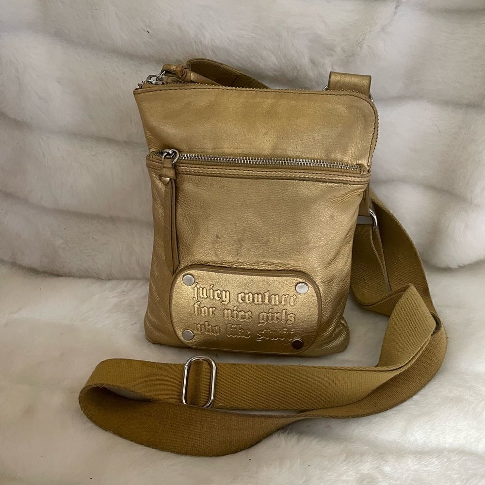 Juicy Couture Leather gold metallic mini crossbody bag .